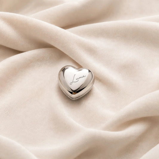 LUMA heart-shaped magnetic hijab pin in Bright Silver