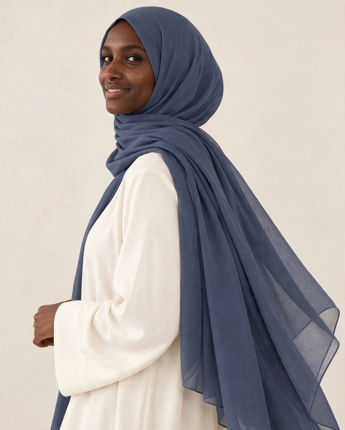 LUMA Signature Modal Dusty Navy #64 — side and back drape