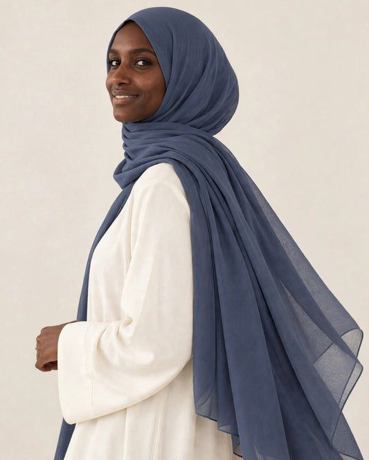 LUMA Signature Modal Dusty Navy #64 — side and back drape