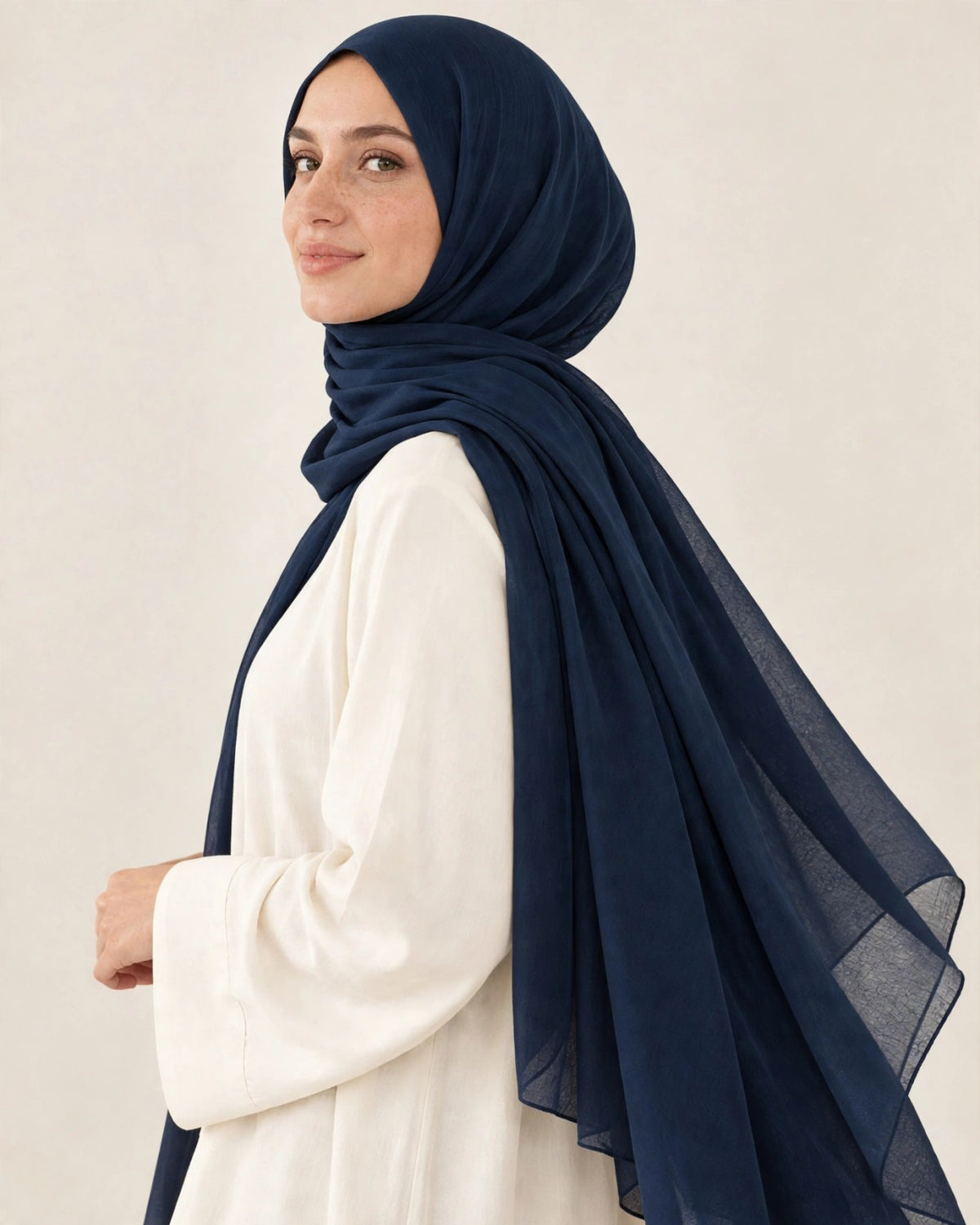 LUMA Signature Modal Navy hijab side drape