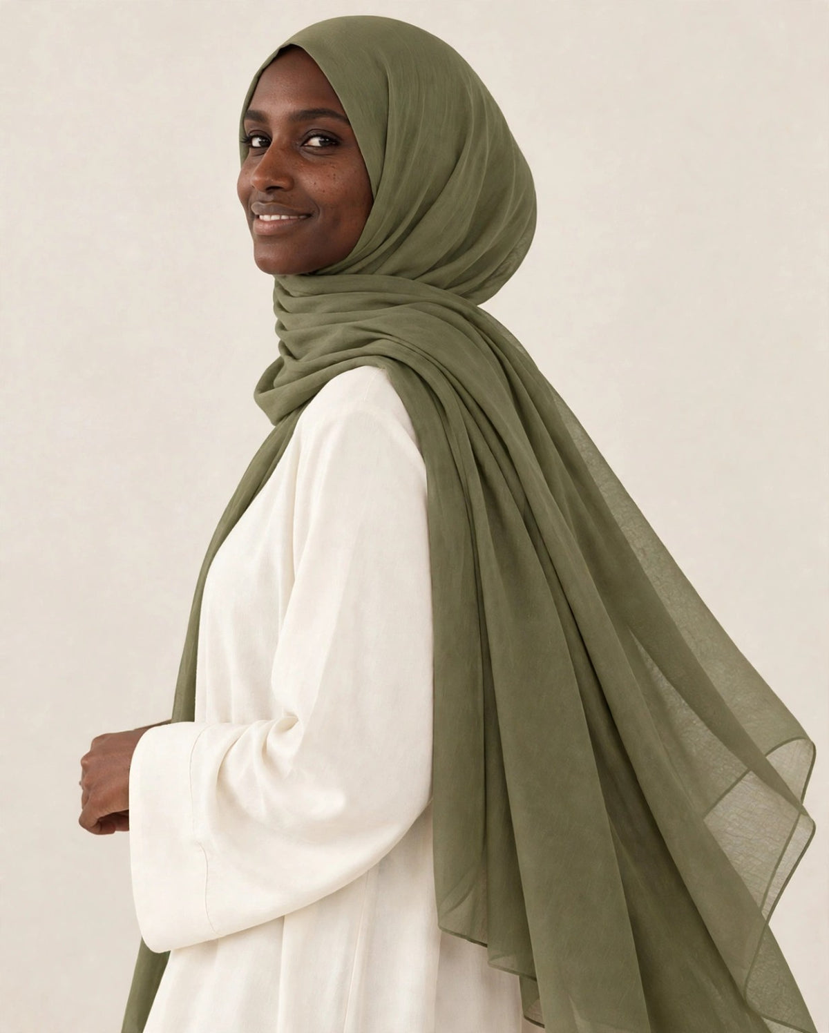 LUMA Signature Modal Olive #45 — side and back drape