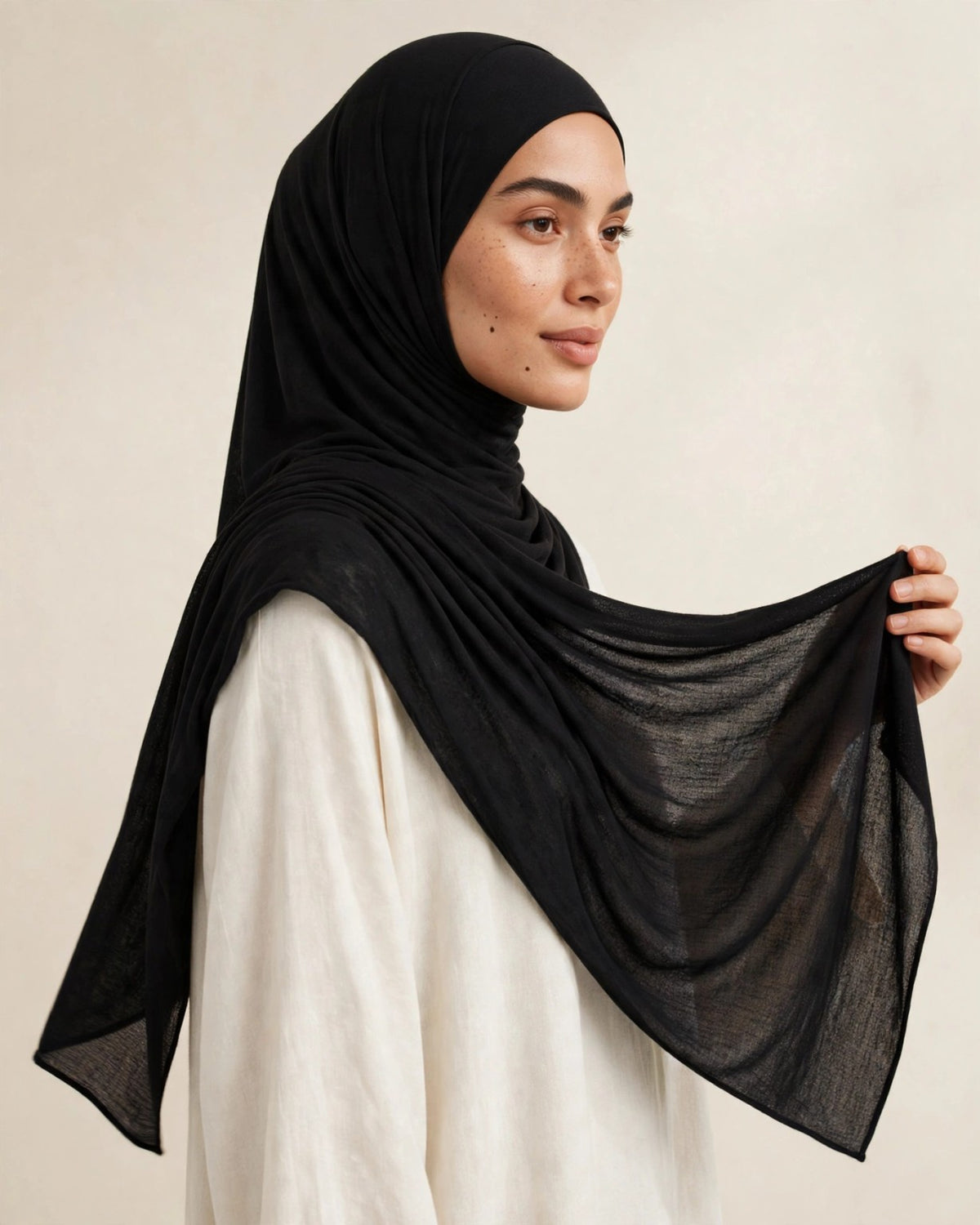 LUMA Signature Modal Hijab in Black — lightweight woven modal fabric